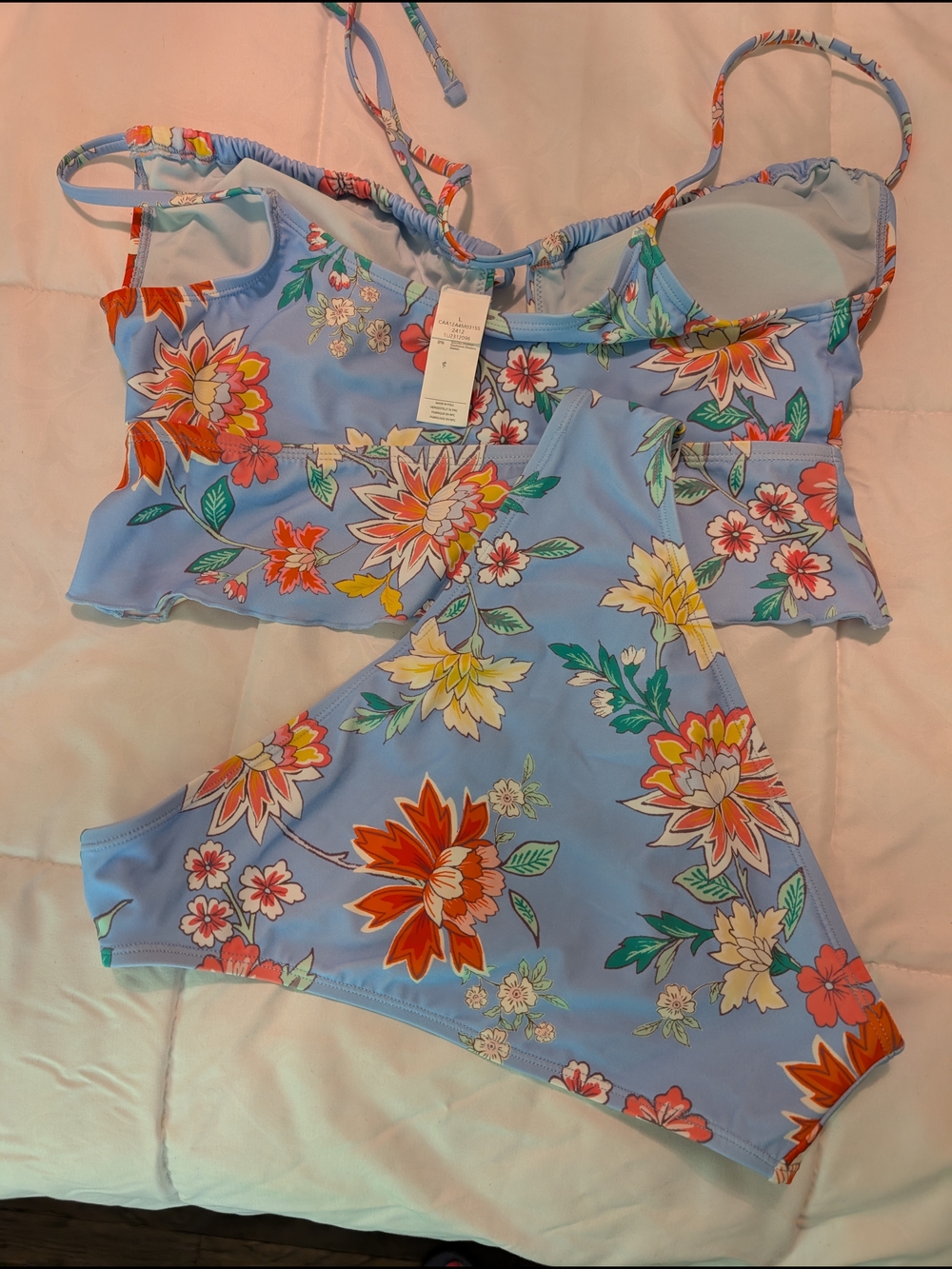 Cupshe Blue Floral Two-Piece Tankini Bikini Set